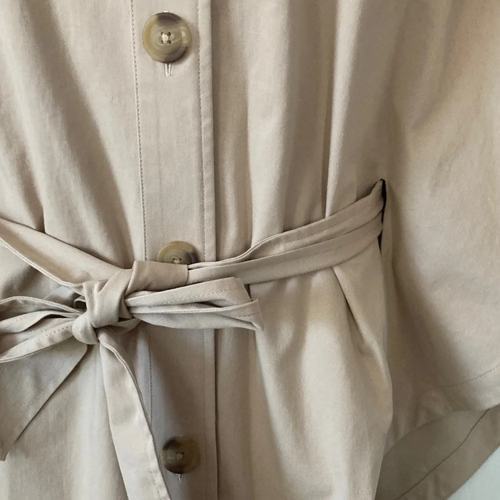 Tan Cape Jacket ,Poncho! Belted,Size -XS/S, lined, 97% cotton, 3% spandex - Picture 2 of 11